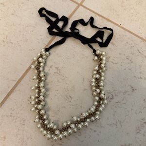J Crew Pearl and Black Ribbon Necklace